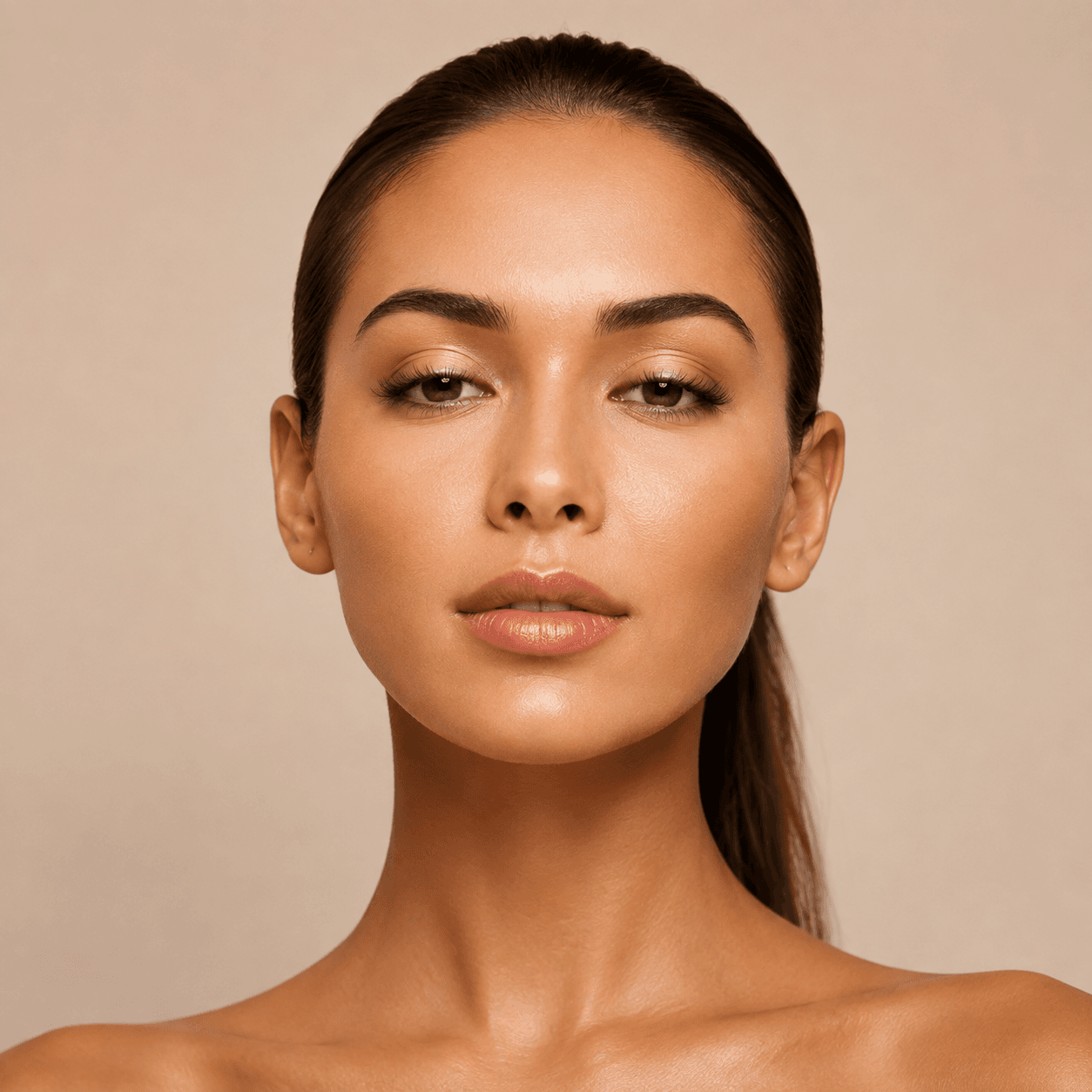 Conceptual full-face aesthetic editorial portrait